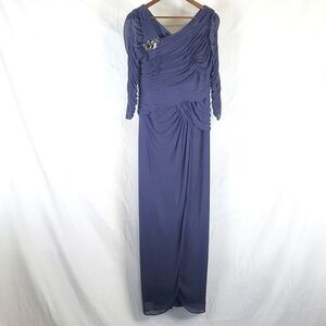 Adrianna‎ Papell Occasions Blue Formal Ruched Maxi Dress